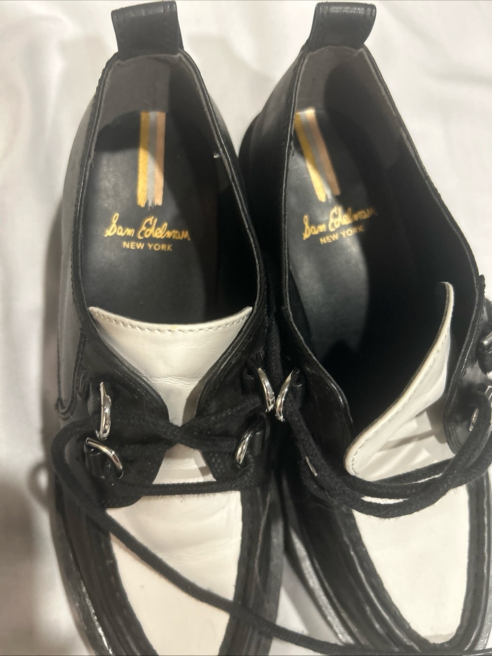 Sam Edelman Men's Black and White Leather Lace-Up Shoes